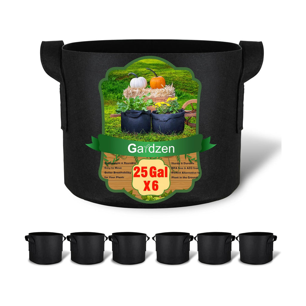 Gardzen 6-Pack 25 Gallon Grow Bags, Aeration Fabric Pots with Handles, Heavy Duty Cloth Pots for Plants | Excellent