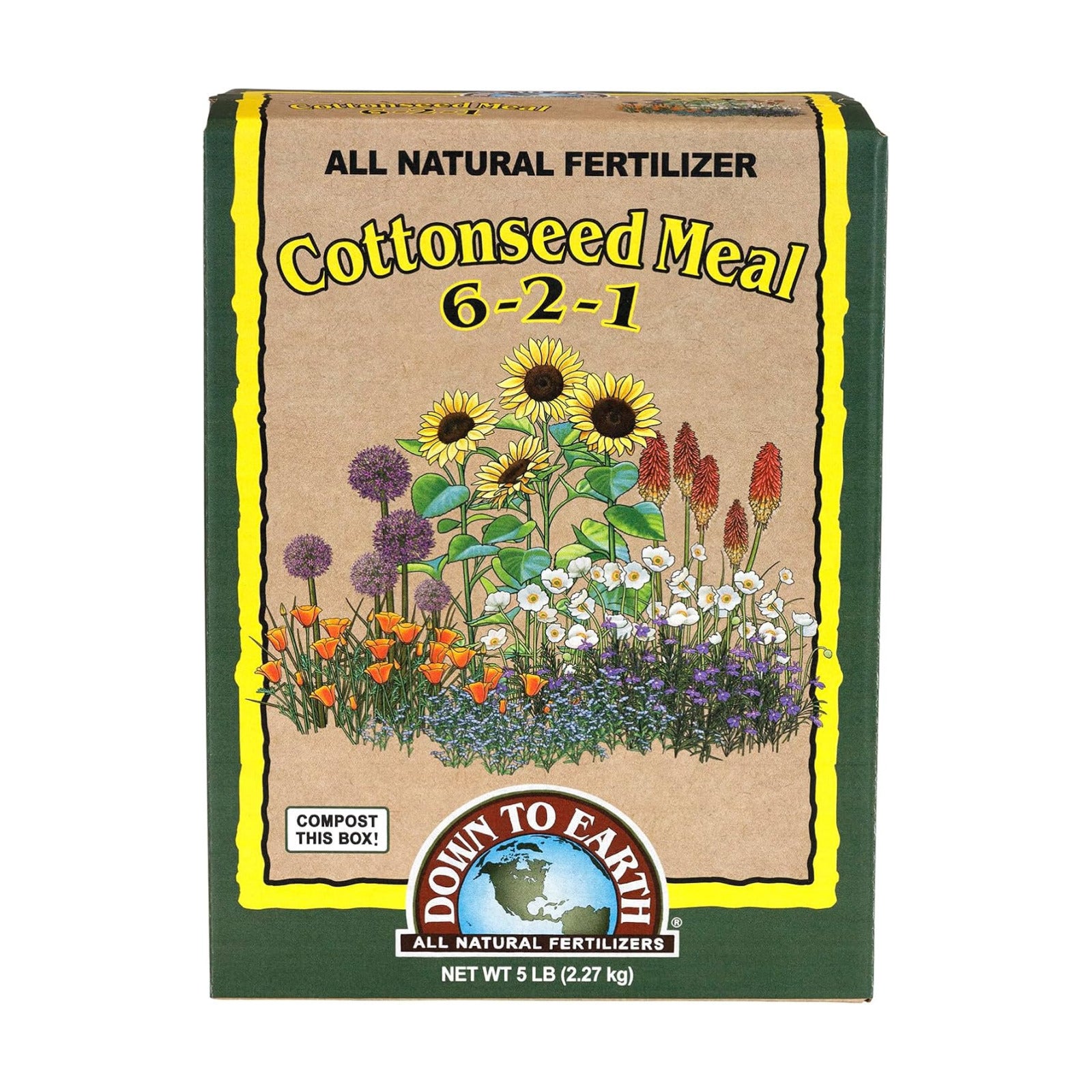 Down To Earth All Natural Fertilizers Organic Cottonseed Meal - 6-2-1, 5 lb | Plant Food for Low pH, Acid Soil Loving