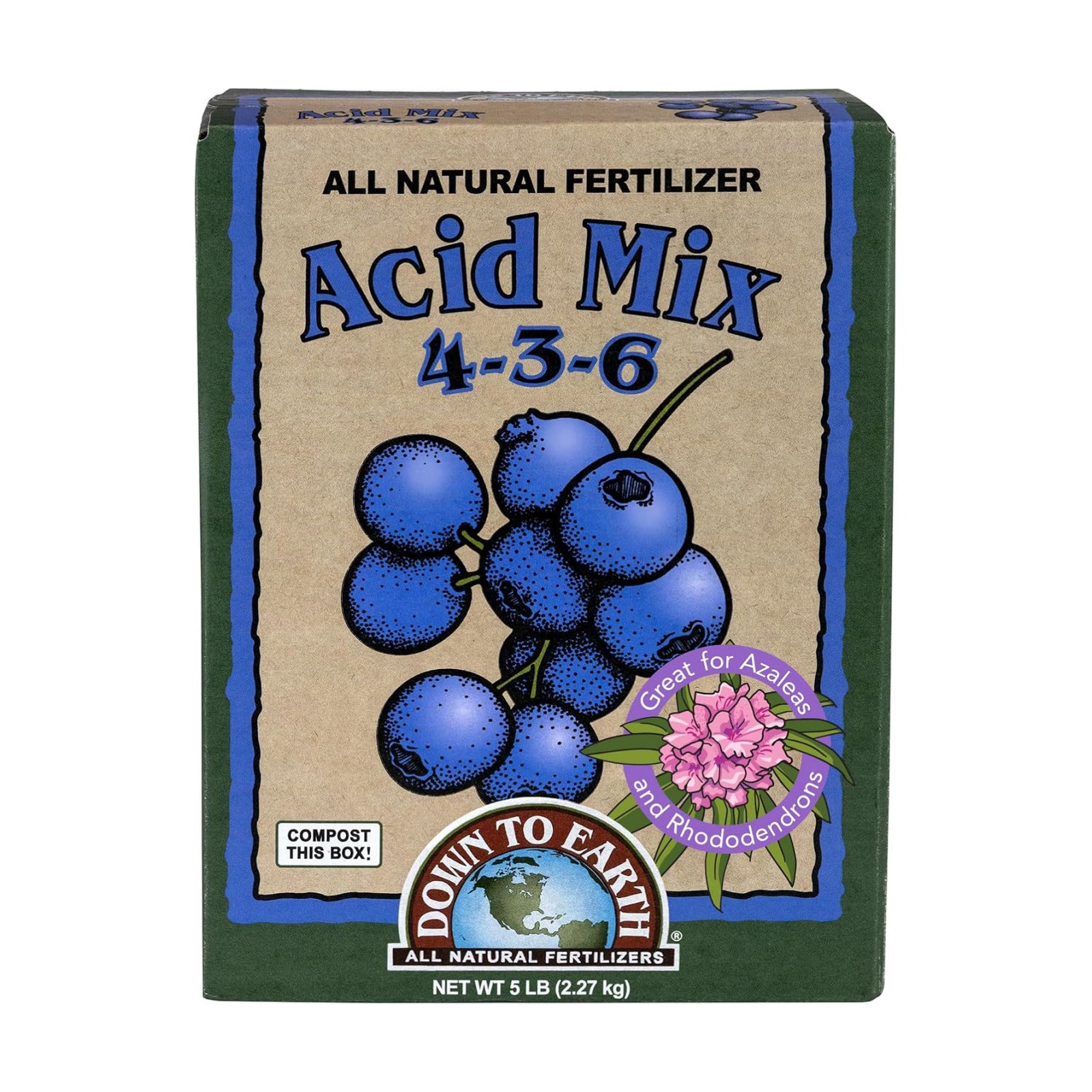 Down To Earth All Natural Fertilizers Organic Acid Mix - 4-3-6, 5 lb | Plant Food for Blueberries, Raspberries