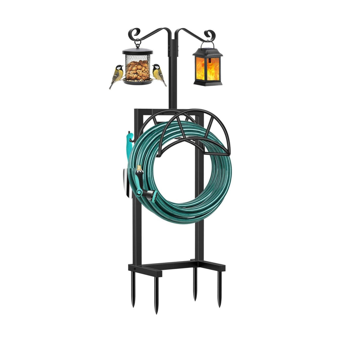 TomCare Garden Hose Holder, 4 Spikes Hose Stand for 160FT Outdoor Hose | Thick Metal Frame, 250 lbs Load Capacity, 2