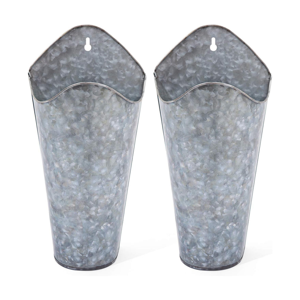 Mkono Metal Wall Planter, Hanging Vase for Flowers Plants, Set of 2, Silver | Rustic Farmhouse Decor, Easy Wall Mount