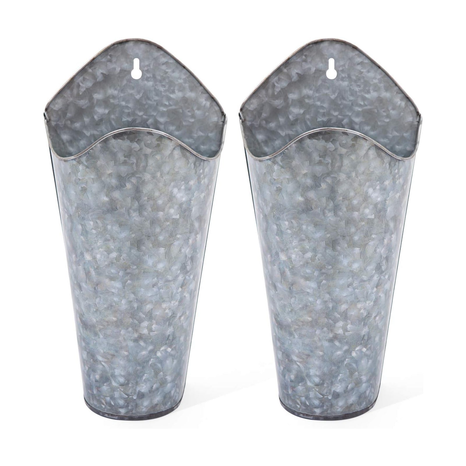 Mkono Metal Wall Planter, Hanging Vase for Flowers Plants, Set of 2, Silver | Rustic Farmhouse Decor, Easy Wall Mount