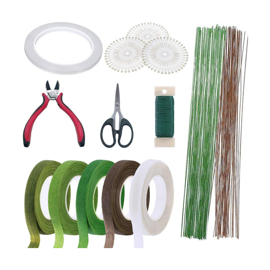 Floral Arrangement Tool Kit, Woohome 2 Style Tape Stem Wrap, 2 Style Floral Wire, Wire Cutter, Scissors and Head Pins for Wedding Bouquet DIY