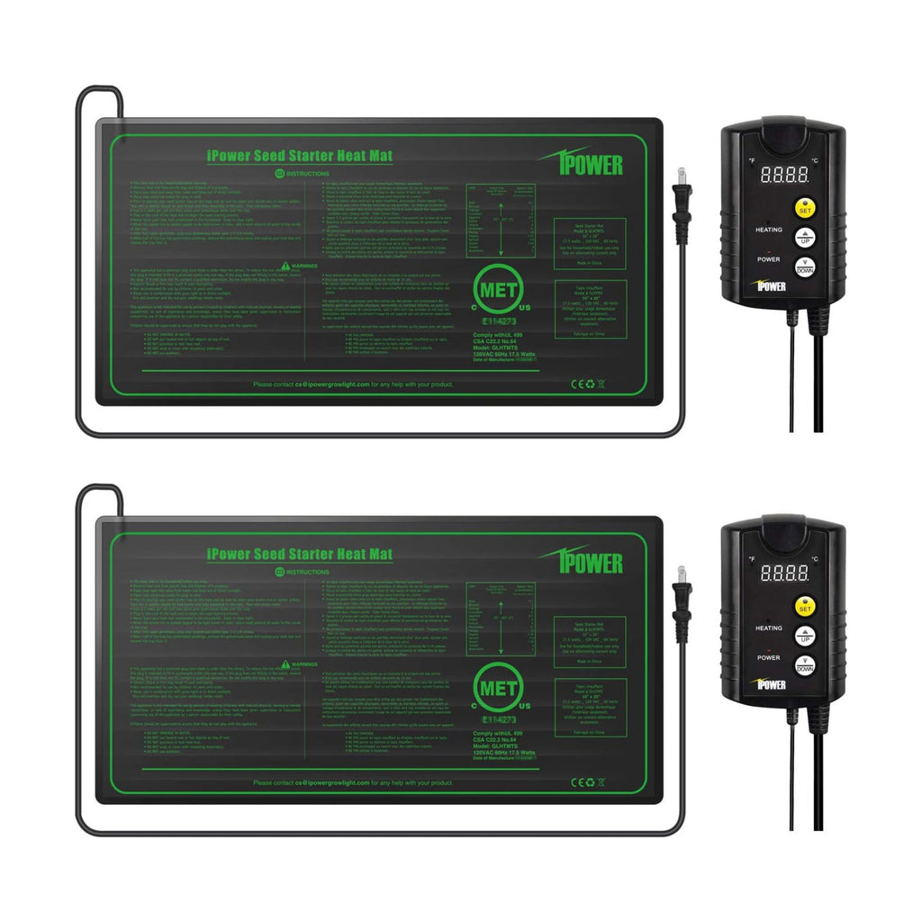 iPower 2 Pack 10" x 20" Warm Hydroponic Seedling Heat Mat and Digital Thermostat Control Combo Set for Plant