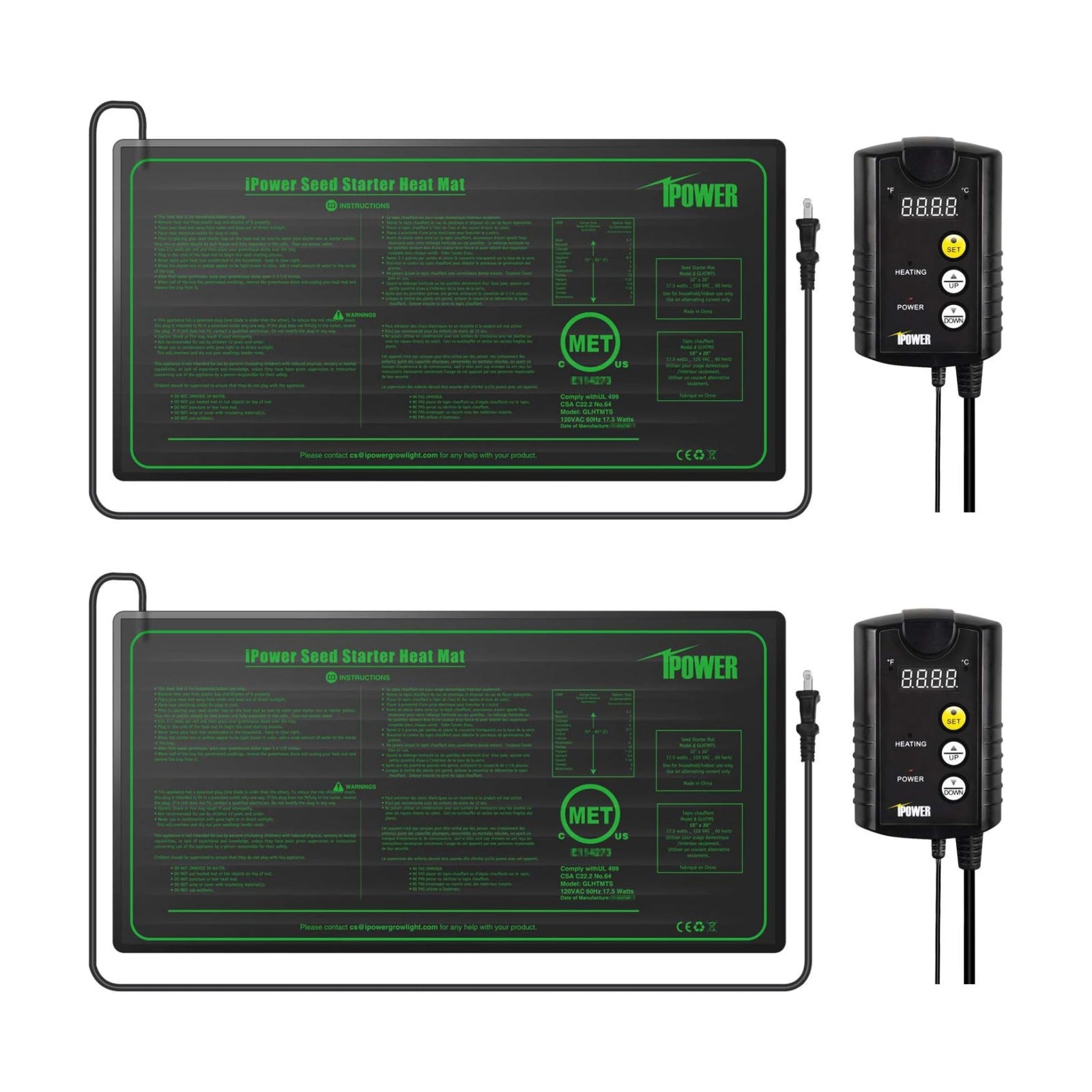 iPower 2 Pack 10" x 20" Warm Hydroponic Seedling Heat Mat and Digital Thermostat Control Combo Set for Plant