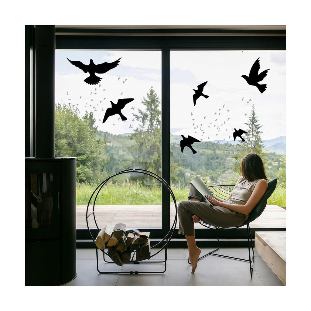 Anti Collision Window Bird Stickers Decals, Glass Door Protect Bird Shape Clings for Save Bird Strikes (Black)