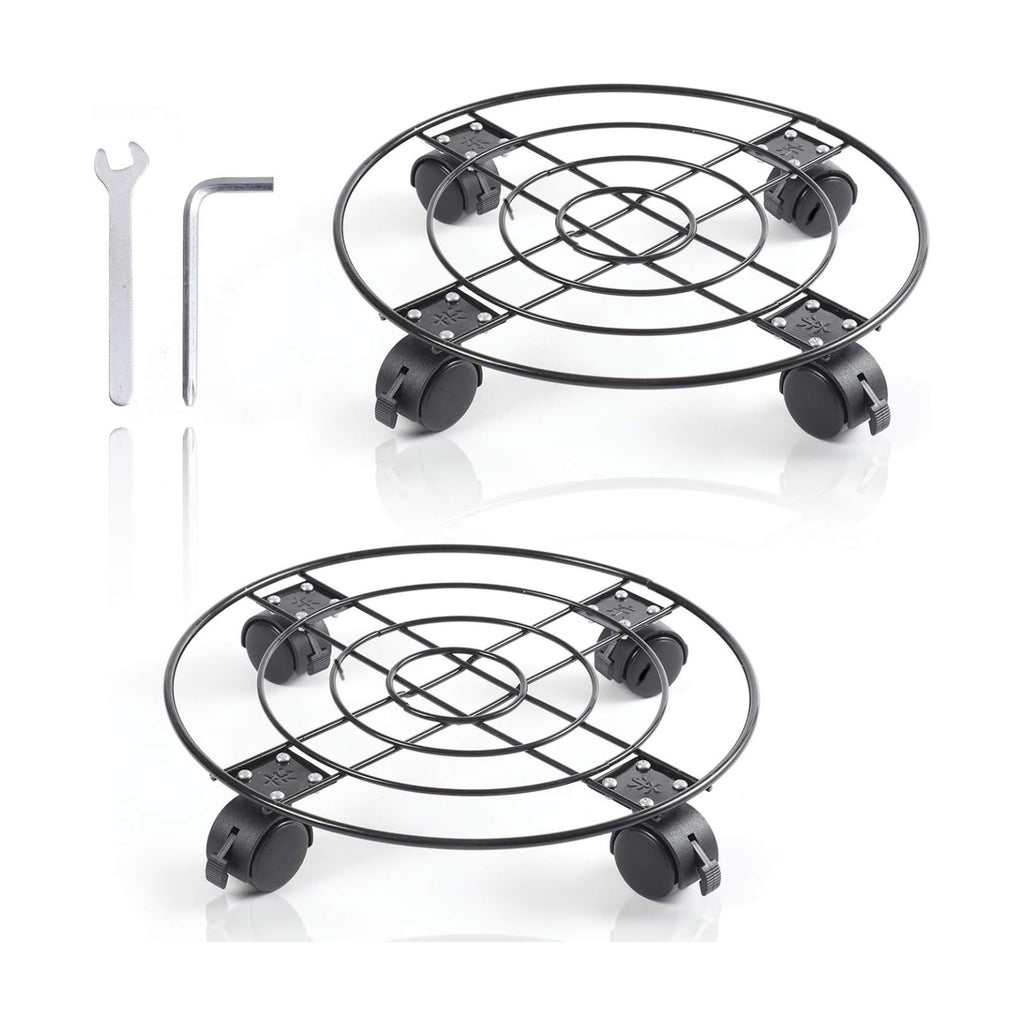 2Pack Plant Caddy with Wheels Heavy Duty Metal Iron, 13'' Black Capable of Bearing 164 LBS, Plant Stand with 360°