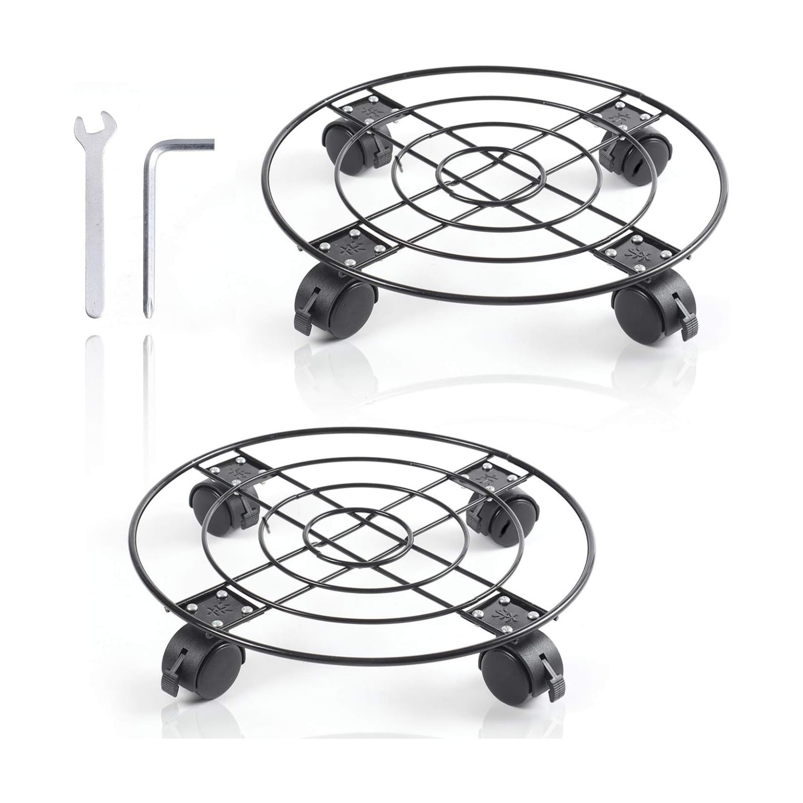 2Pack Plant Caddy with Wheels Heavy Duty Metal Iron, 13'' Black Capable of Bearing 164 LBS, Plant Stand with 360°