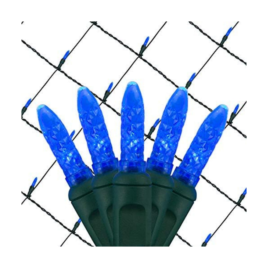 Wintergreen Lighting 100 Blue M5 LED Christmas Net Lights, 4 x 6 ft Green Wire Indoor/Outdoor Commercial Grade Christmas Bush, Shrub & Hedge Lights
