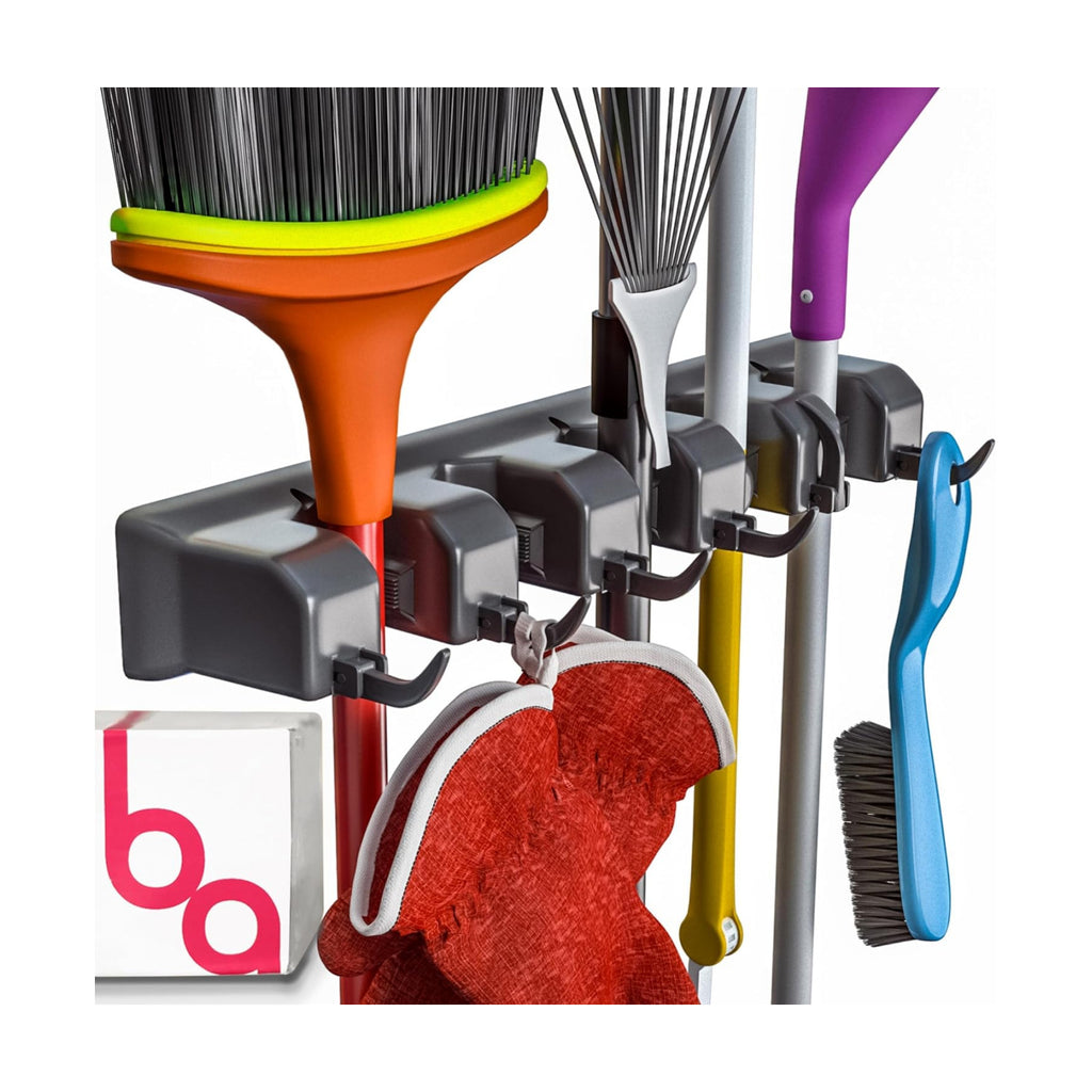 EXTRA GRIP Mop & Broom Holder Wall Mount - Wall Hanging Garden Tool & Utility Closet Organizer, Mop & Broom Hook, Broom