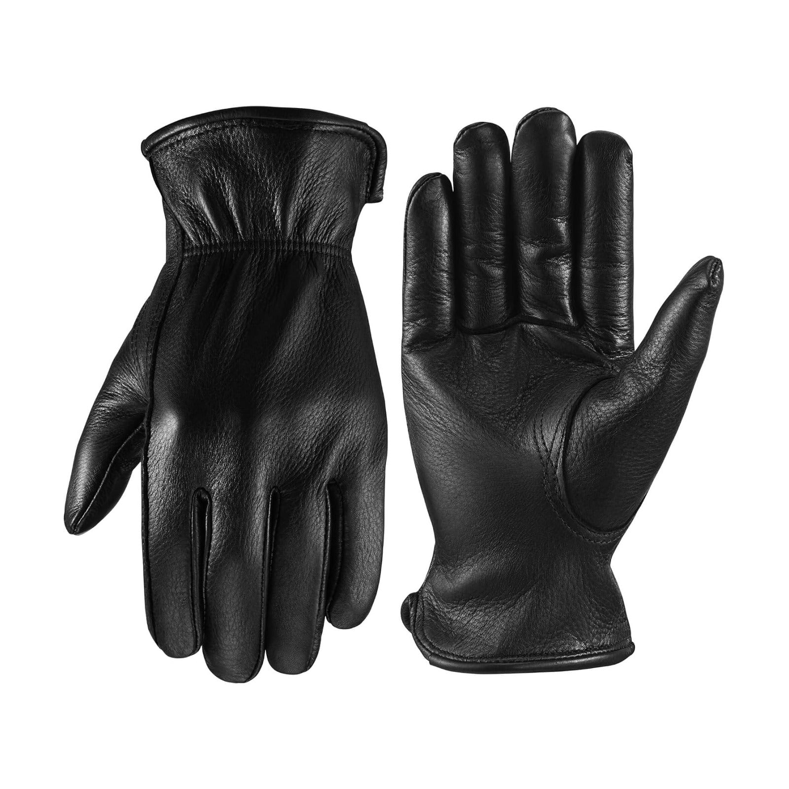 OZERO Leather Garden Gloves: Soft Breathable Deerskin Gloves (Black, L) | for Driving, Motorcycle, Horse Riding