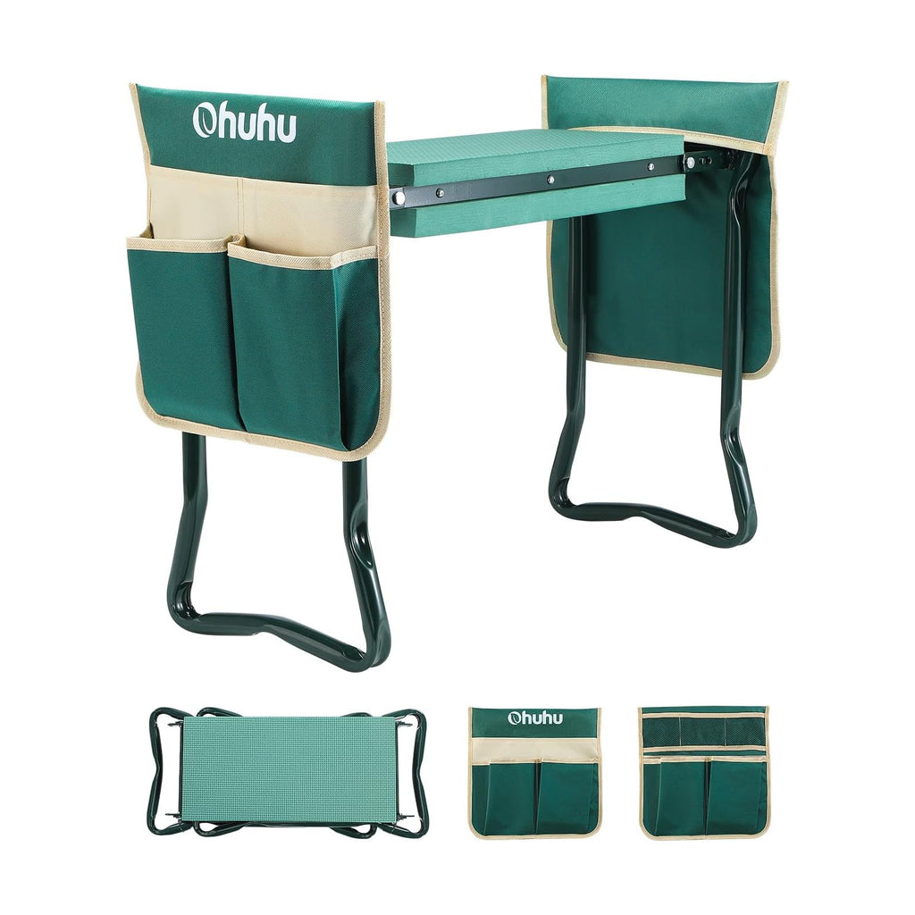 Ohuhu Garden Kneeler and Seat 8" Wider Pad Heavy Duty 2-in-1 Foldable Stool | supports 330 lbs, gardening tool, thicker