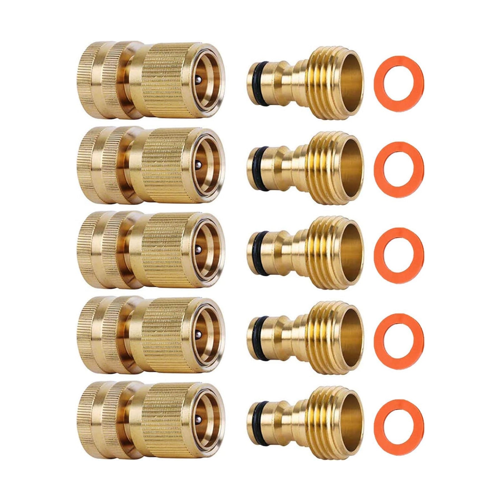 Hose Quick Connect, 3/4 Inch Brass Quick Connect Hose Fittings 5Set | Heavy Duty Garden Hose Quick Connector Easy