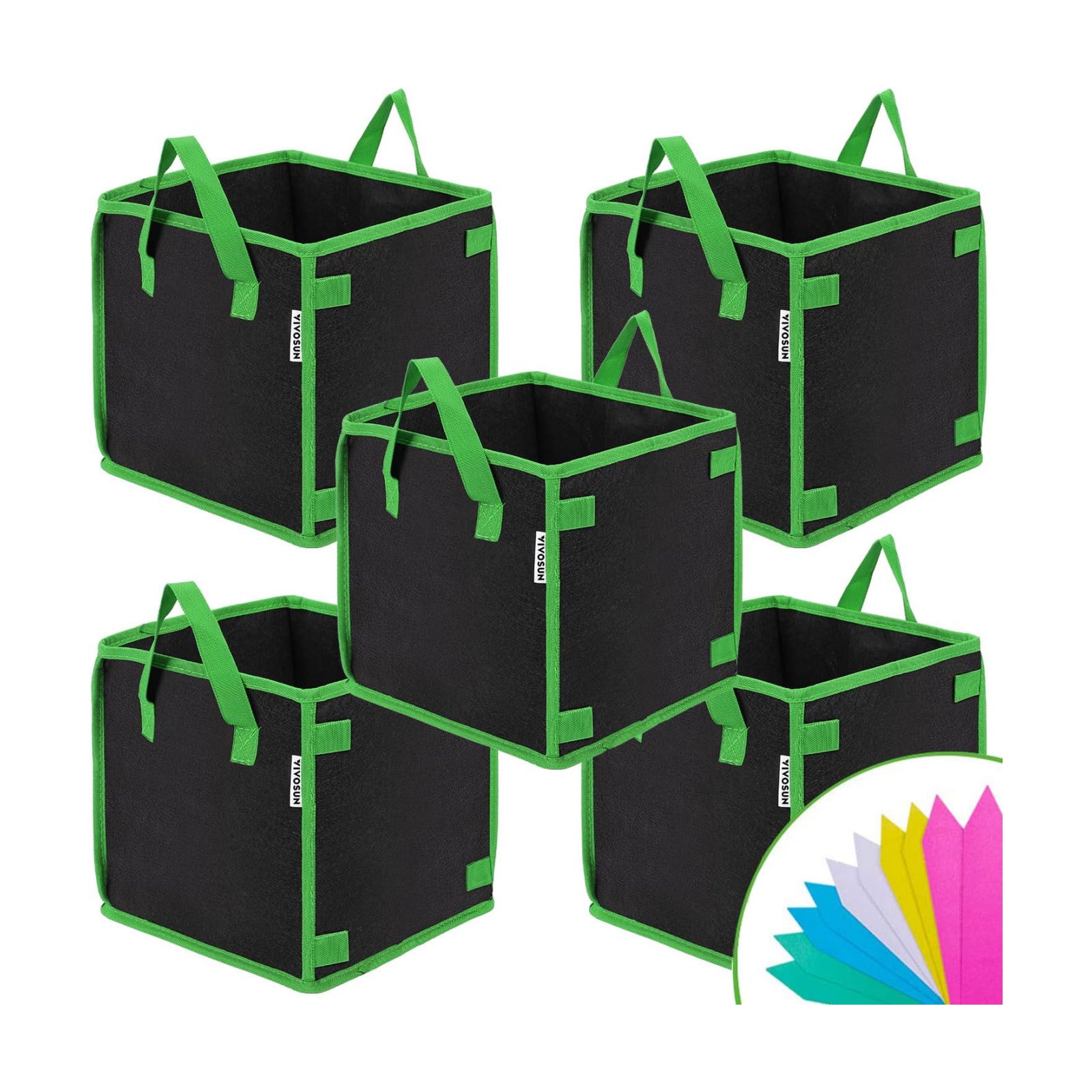 VIVOSUN 5-Pack 10 Gallon Square Plant Grow Bags with Handles | 260G Thickened Fabric, Built-In Stick Holders