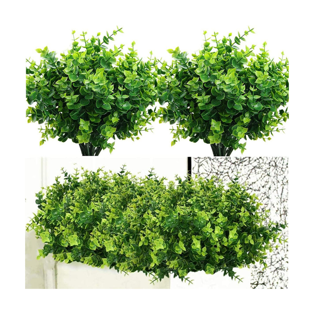 PASYOU Artificial Shrub, Fake Bush Simulation Eucalyptus Grass Greenery Leaves Plastic Plants Indoor Outdoor Outside Home Garden Office Bathroom Verandah Wedding Décor Decoration Planter Filler 8 Pcs