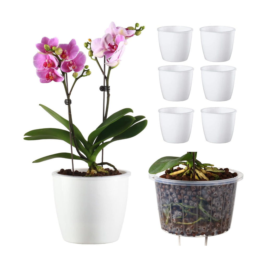 6 Pack 6.7" Self-Watering Planters Flower Pots for Indoor Garden Devil's Ivy, African Violet, Ocean Spider Plant