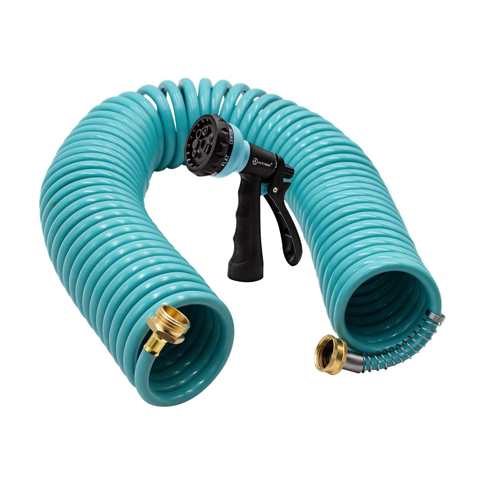 AUTOMAN Recoil Garden Water Hose 50 ft, EVA Curly Water Hose with Brass Connectors,Garden Hose Coil,Includes 7-Pattern