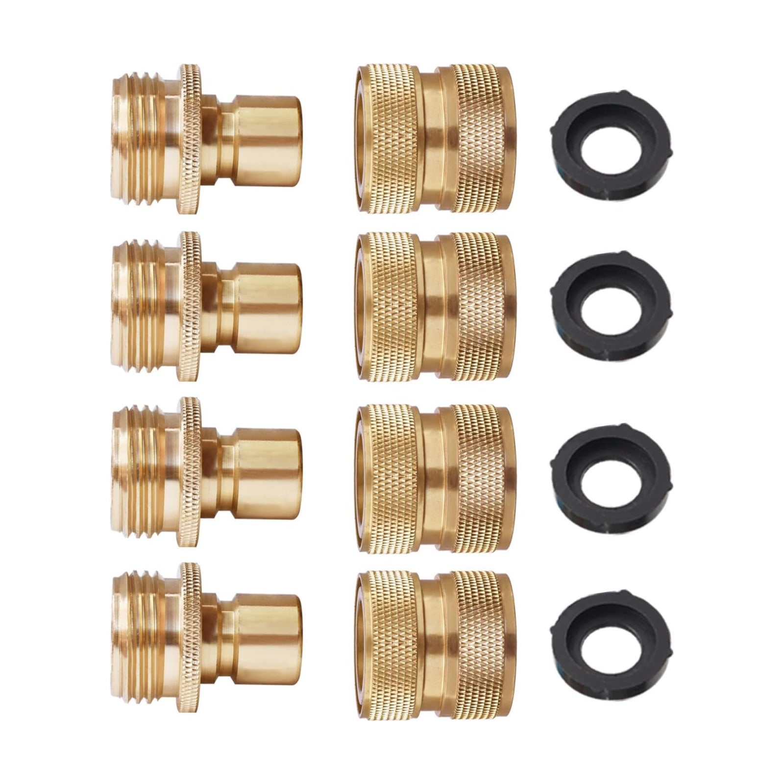 PLG Brass Garden Hose Quick Connect Fittings 3/4 Inch - Leak-Proof for Nozzles, Watering & Car Washing, 4 Pack