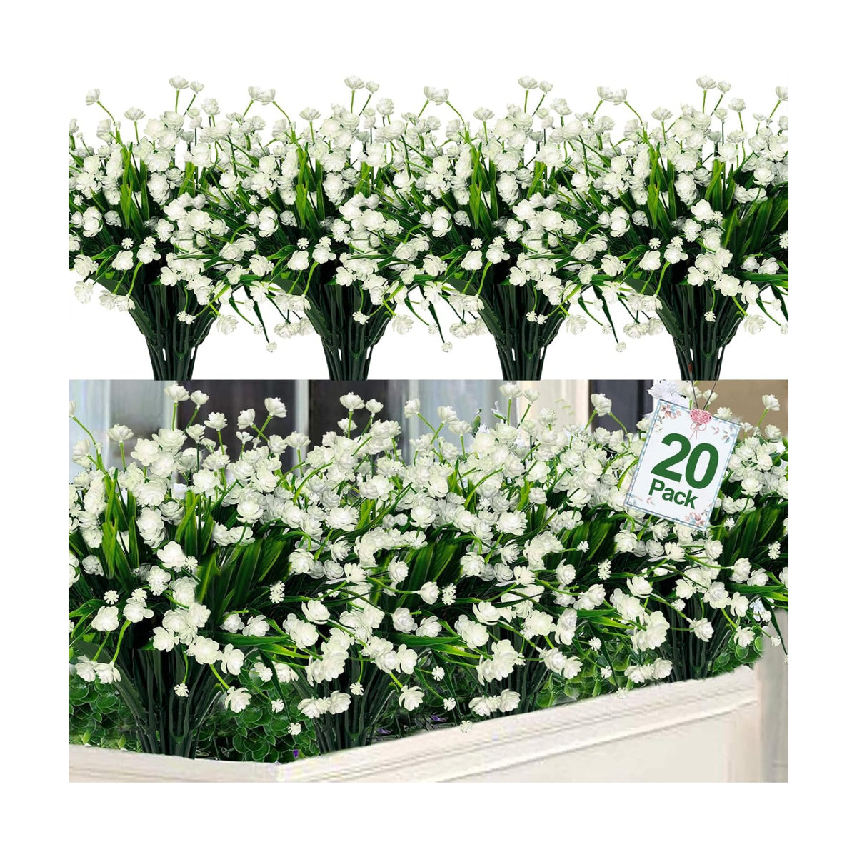 20 Bundles Artificial Flowers for Outdoors, Summer Spring Grass Camellia