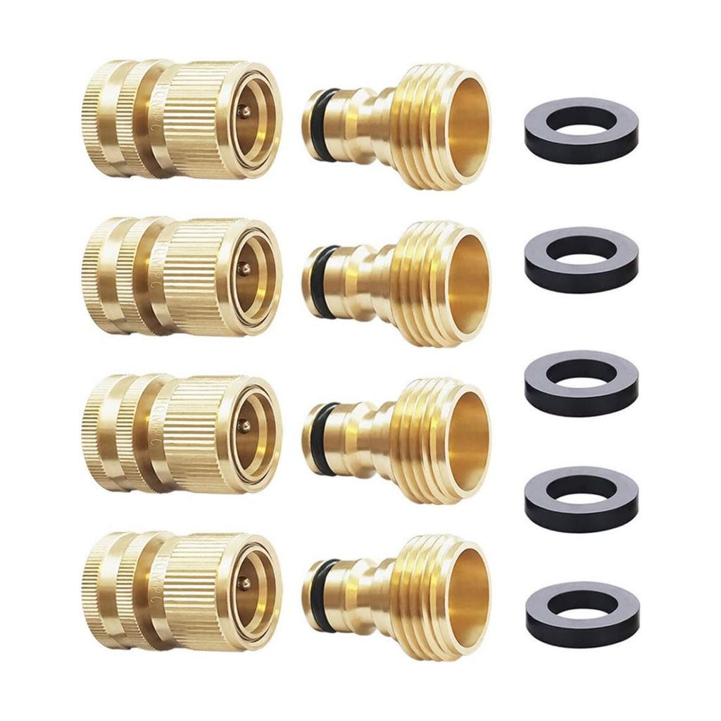 Garden Hose Quick Connect Solid Brass Hose Quick Fitting Easy For Garden Watering No-Leak 3/4 inch GHT (4 Sets)