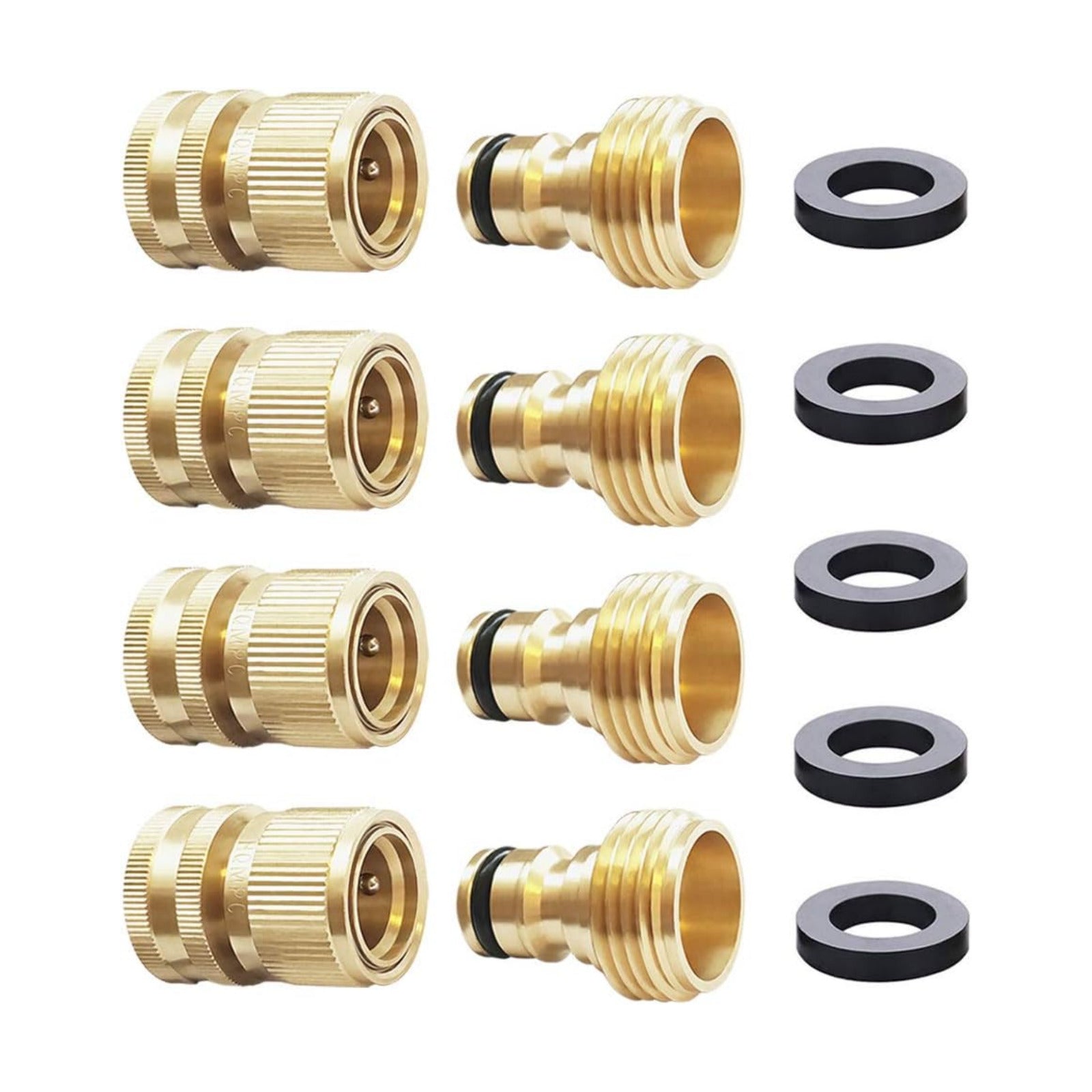Garden Hose Quick Connect Solid Brass Hose Quick Fitting Easy For Garden Watering No-Leak 3/4 inch GHT (4 Sets)