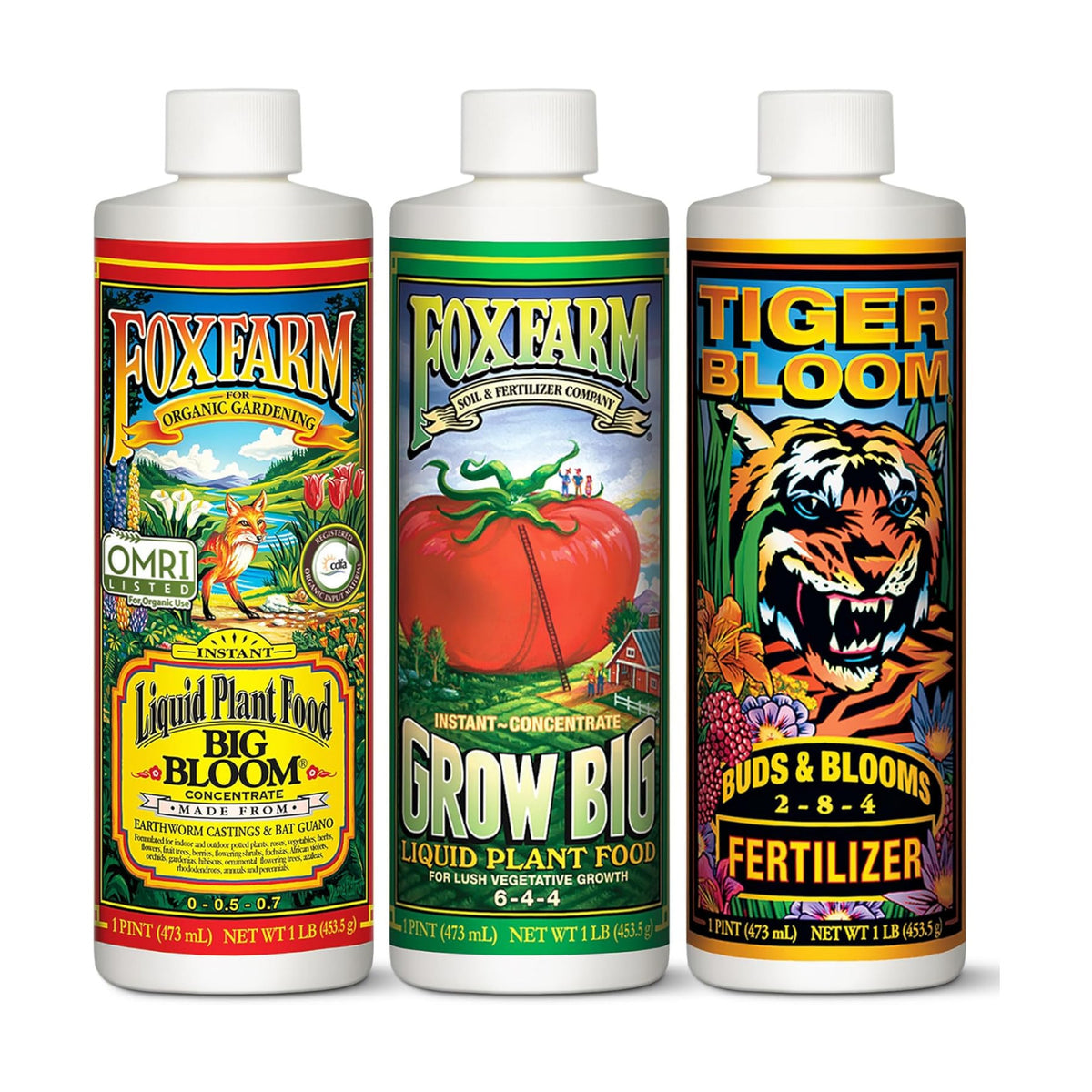 FoxFarm Soil Liquid Trio Pack - Big Bloom, Grow Big, Tiger Bloom Fertilizers Supports Vigorous Plant Growth, Bud