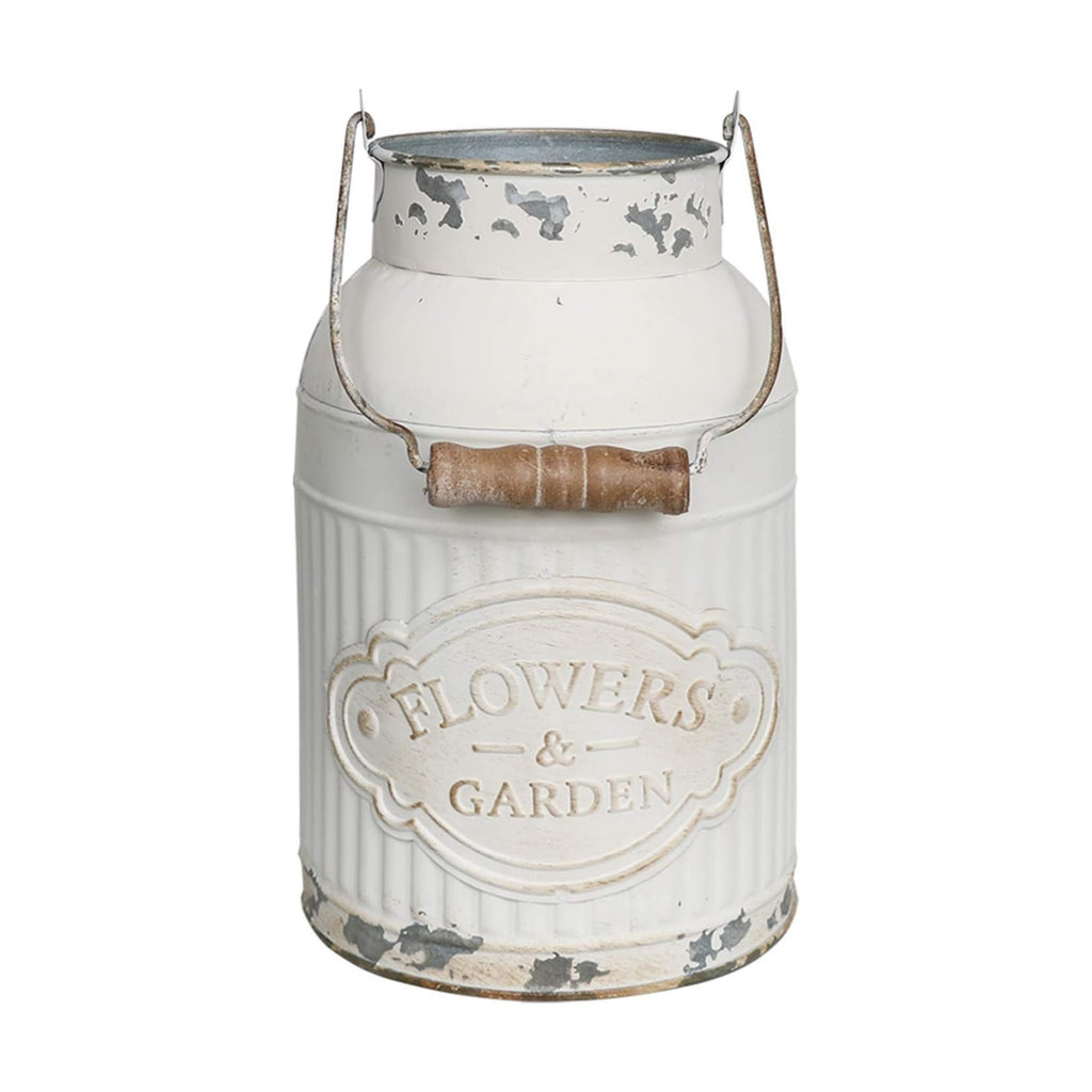 Yoillione Milk Jug, Farmhouse Vase, Decor with Handle - White Metal Vase for Artificial Flowers
