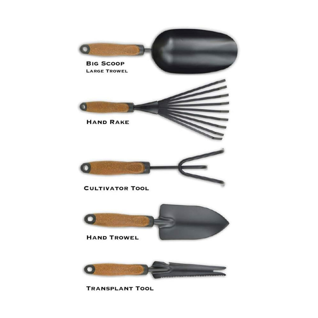 Garden Tool Set, 5 Pieces, Heavy Duty Powder Coated Steel, Cork Handle