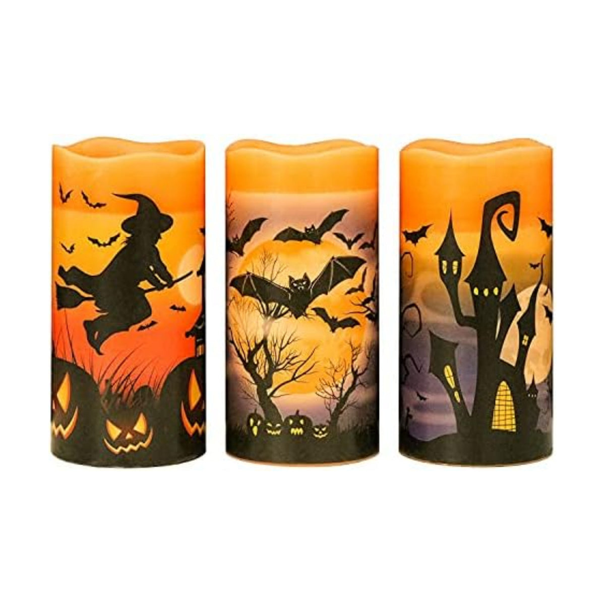 Eldnacele Halloween Flameless Flickering LED Pillar Candles with 6H Timer