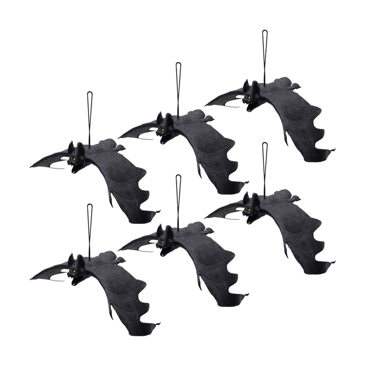 ATDAWN Halloween Hanging Bats, Rubber Bats, Realistic Looking Spooky Bats, Flying Bats Halloween Decoration, 6 Pack
