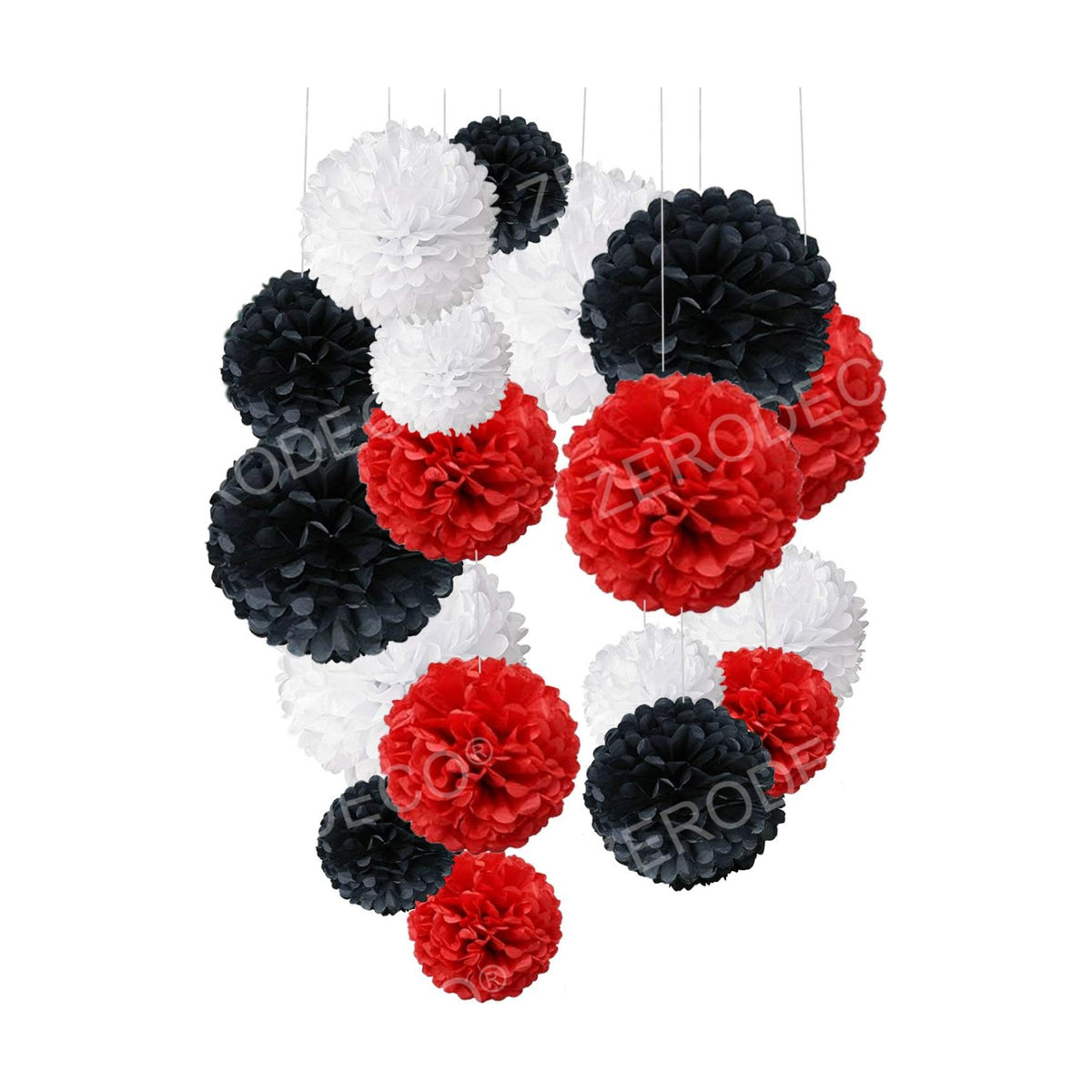 Tissue Paper Pom Poms, Recosis Paper Flower Ball for Birthday Party Wedding Baby Shower Bridal Shower Festival Decorations, 18 Pcs - Red Black White