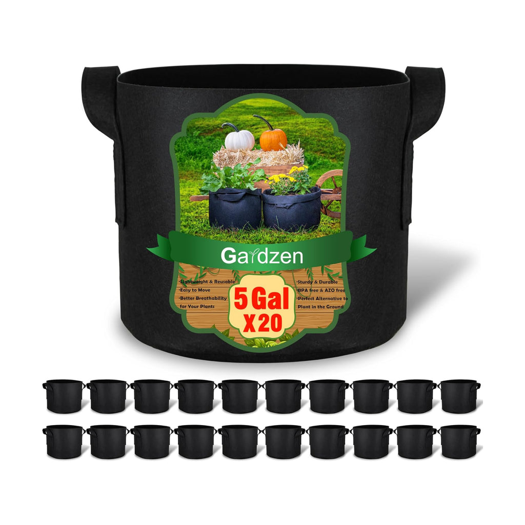 Gardzen 20-Pack 5 Gallon Grow Bags Fabric Pots with Heavy Duty Handles | Excellent Drainage & Breathability, Thickened