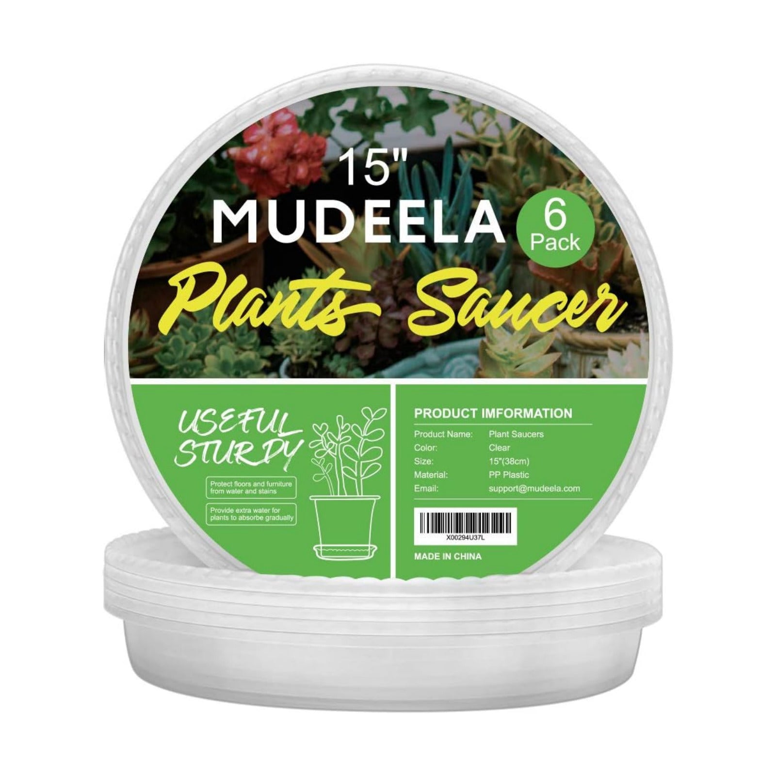 MUDEELA 6 Pack of 15 inch Plant Saucer, Durable Plastic Plant Trays for Indoors, Clear Plastic Flower Plant Pot Saucer