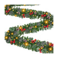 9 Foot by 10 Inch Christmas Garland - 50 LED Lights, Battery Operated Lighted Garland Wreath with Pine Cones Red Berries Lush Branches, Prelit Garland Xmas Decoration Indoor Outdoor Home Holiday