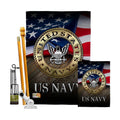 FK137035-BO US Navy Americana Military Decorative Vertical Flags Kit, House & Garden Set w/Flagpole, Multi-Color