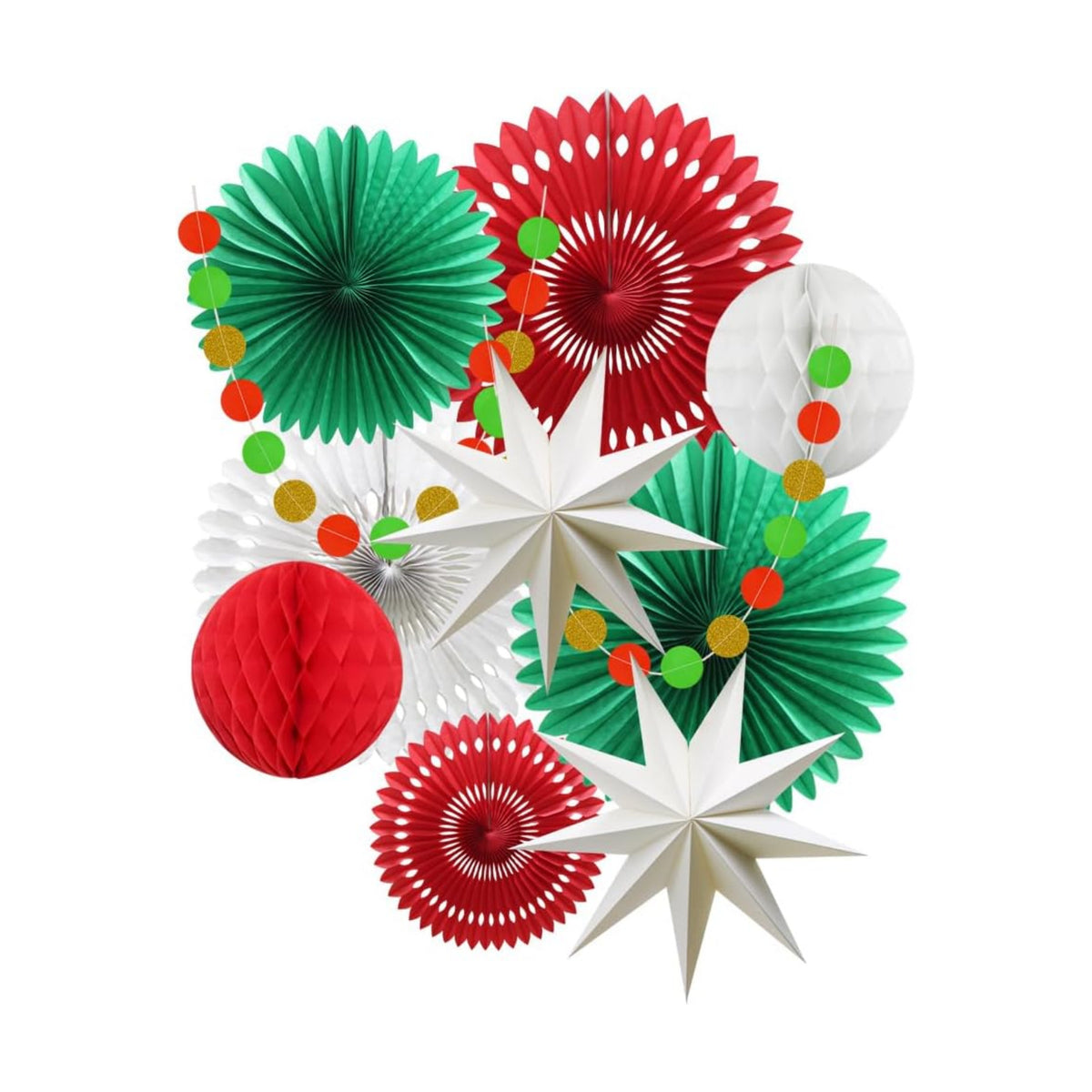 ADLKGG Red Green Christmas Party Decorations, Hanging Paper Decor Kit