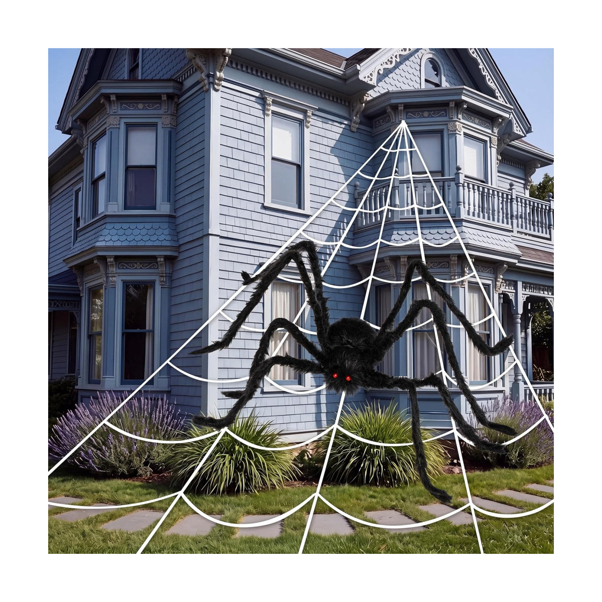 JOYIN Halloween Spider Web and 59'' Giant Spider, 16.4 x 15.7 Ft Large Triangular Web for Outdoor Decoration, Giant Spiderweb for Patio, Garden, Yard, Haunted House Decor, Indoor Home Party Supplies