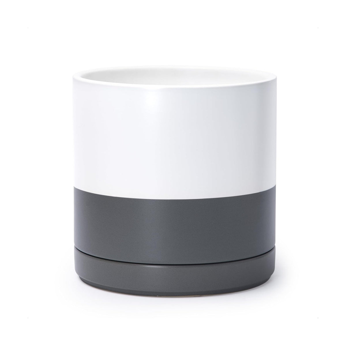 D'vine Dev 10 Inch Ceramic Planter Pot, White/Grey, 94-O-E-6