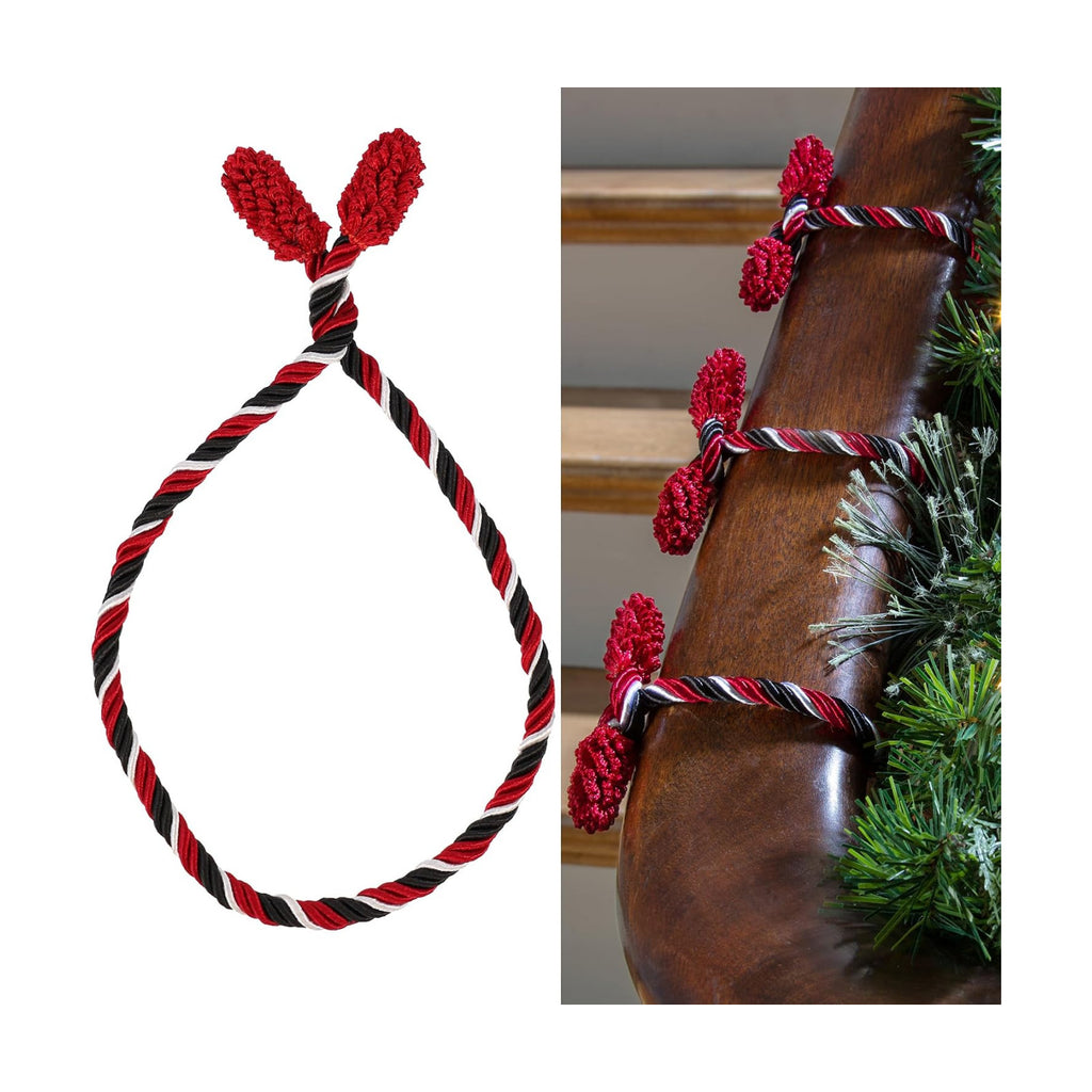 Haute Decor Decorative Twist Ties, 6 Pack, 16 inches (Black/Red/White) - Hang Garland, Lights, Decorations from Bannister or Railings for Christmas Holidays or Use Year-Round