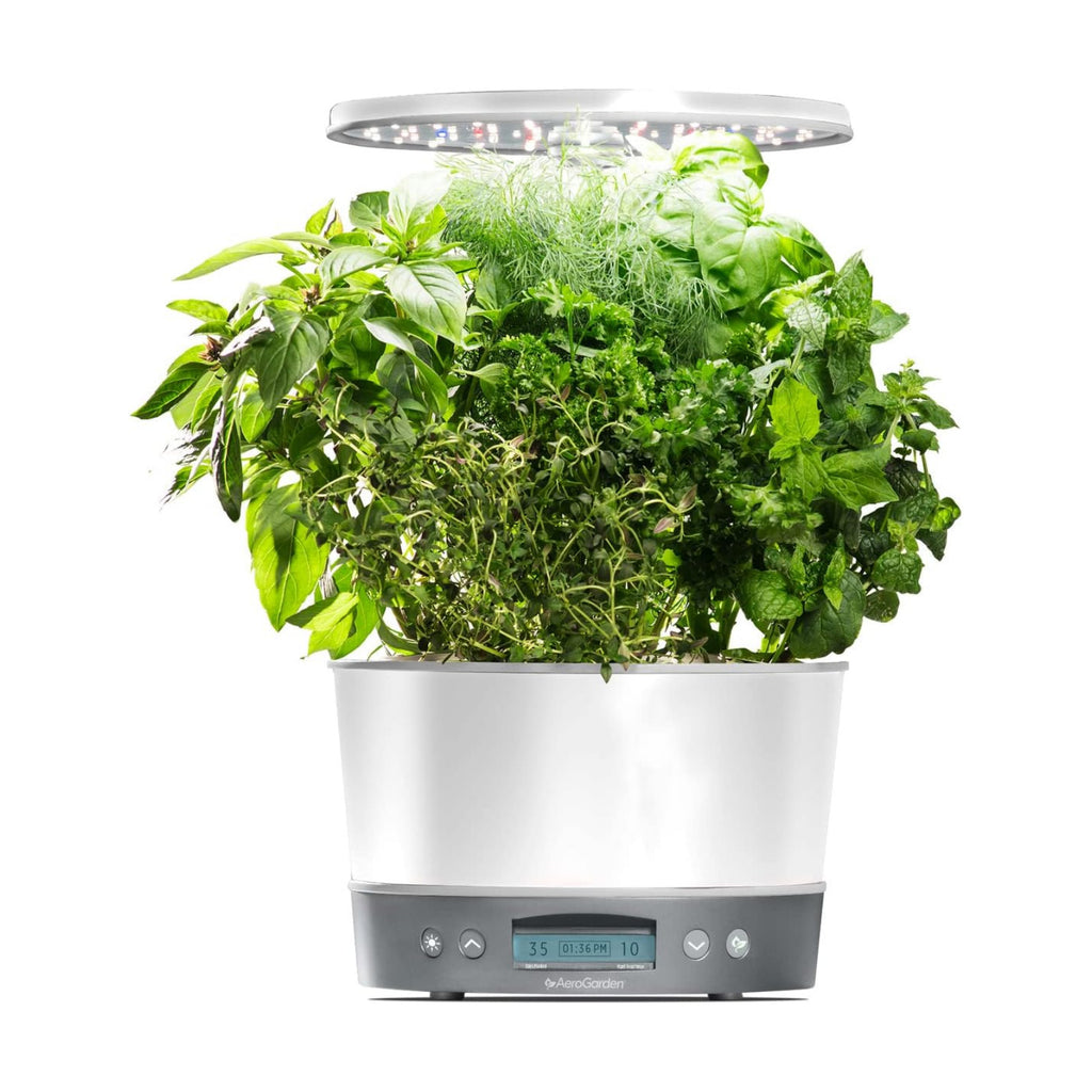 AeroGarden Harvest Elite 360, White Stainless | Indoor Garden with LED Grow Light