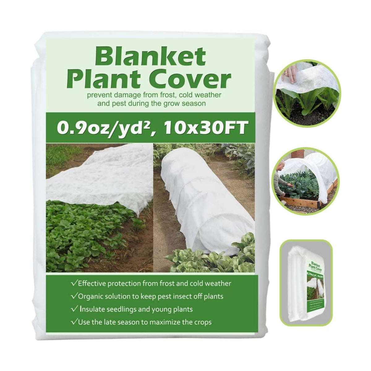 Plant Covers Freeze Protection 10 ft x 30 ft Floating Row Cover 0.9oz/yd² Garden Fabric Plant Cover for Winter Frost/Sun Pest Protection (10FT X 30FT)