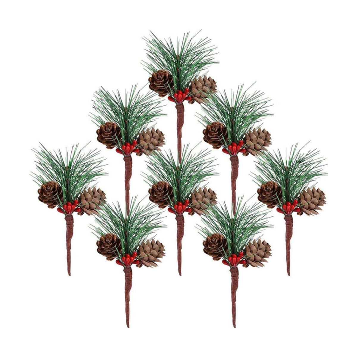 AKOAK 8 Pcs Mini Christmas Tree Picks, Artificial Pine Flower Branches with Berries for Holiday Decor, Gift Box Bouquet Wedding Party Home Decoration
