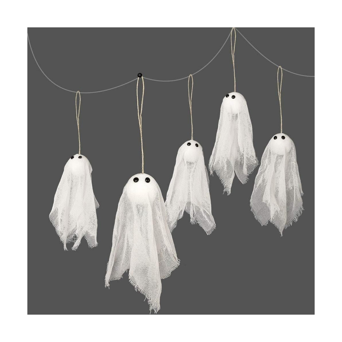 Decor365 Small Hanging Ghosts with White Creep Cloth and Black Eyes Summerween Party Decorations Classroom Living Room Outdoor Halloween Decorations Spooky Scary Ghost To Hang from Trees (Pack Of 12)