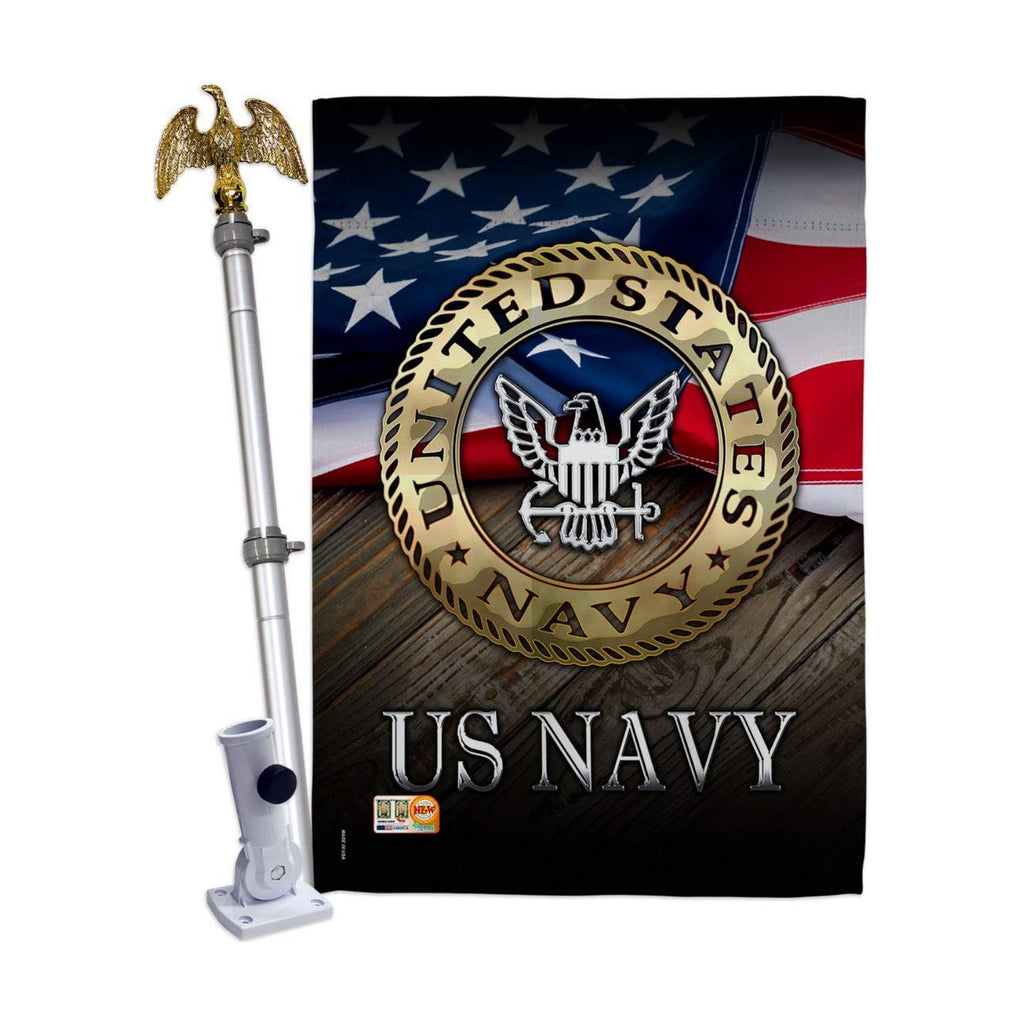 HS137035-BO-02 US Navy Americana Military Decorative Vertical House Flag Set, 28"x 40" w/Flagpole, Multi-Color
