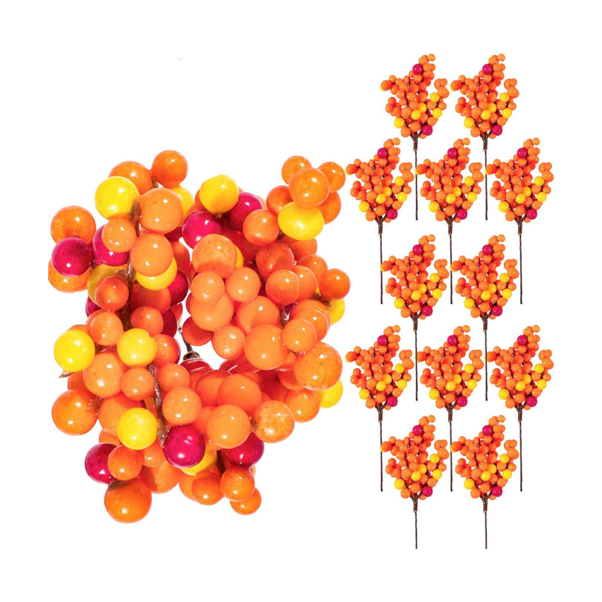 Whaline Artificial Berry Stems 12 Pack Fall Floral Picks and Sprays 5.9 Inch Autumn Orange Berry Twig Stem Branches for Autumn Thanksgiving Harvest Christmas Tree Wedding Holiday DIY Crafts Decoration