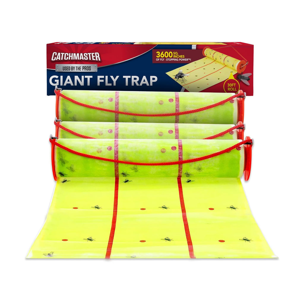 Catchmaster Giant Fly Glue Trap 3-Pack 30 Feet Each, Adhesive Fly Traps Outdoor, Sticky Bug Catcher, Bulk Flying Insect