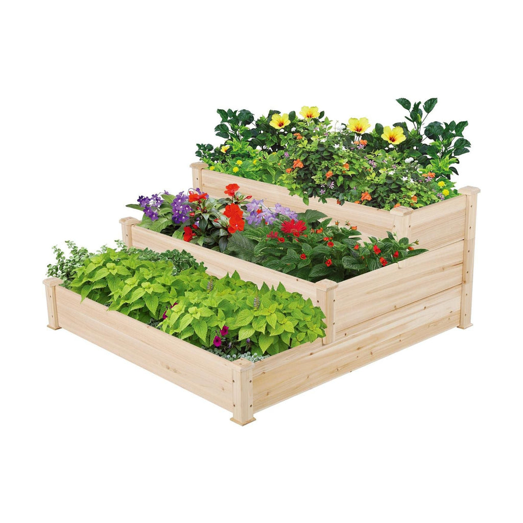Yaheetech 3 Tier 47 x 47 x 22in Raised Garden Bed Horticulture Outdoor Elevated Flower Box Tiered Garden Bed Wooden