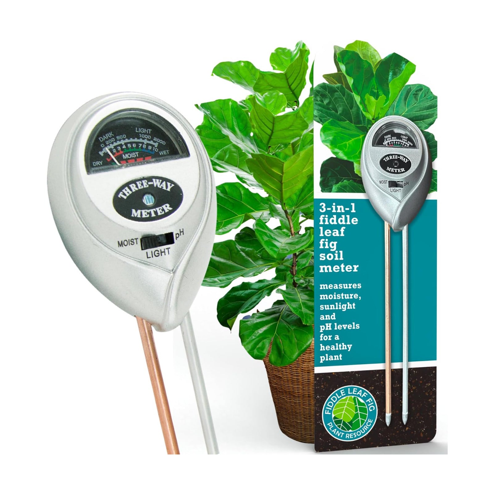 Fiddle Leaf Fig Health Meter, 3-in-1 Soil Moisture, Light & pH Testing Tool