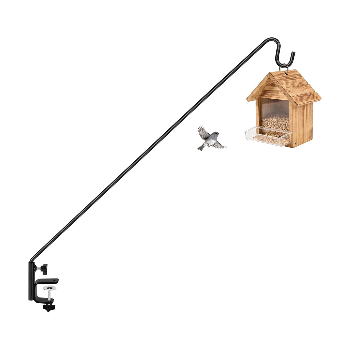 ERYTLLY Heavy Duty Deck Hook, Extensible and Adjustable Deck Hook with 2" Non Slip Horizontal Clamp for Hanging Bird Feeder, Plants, Suet Baskets,Wind Chimes,Lanterns and More