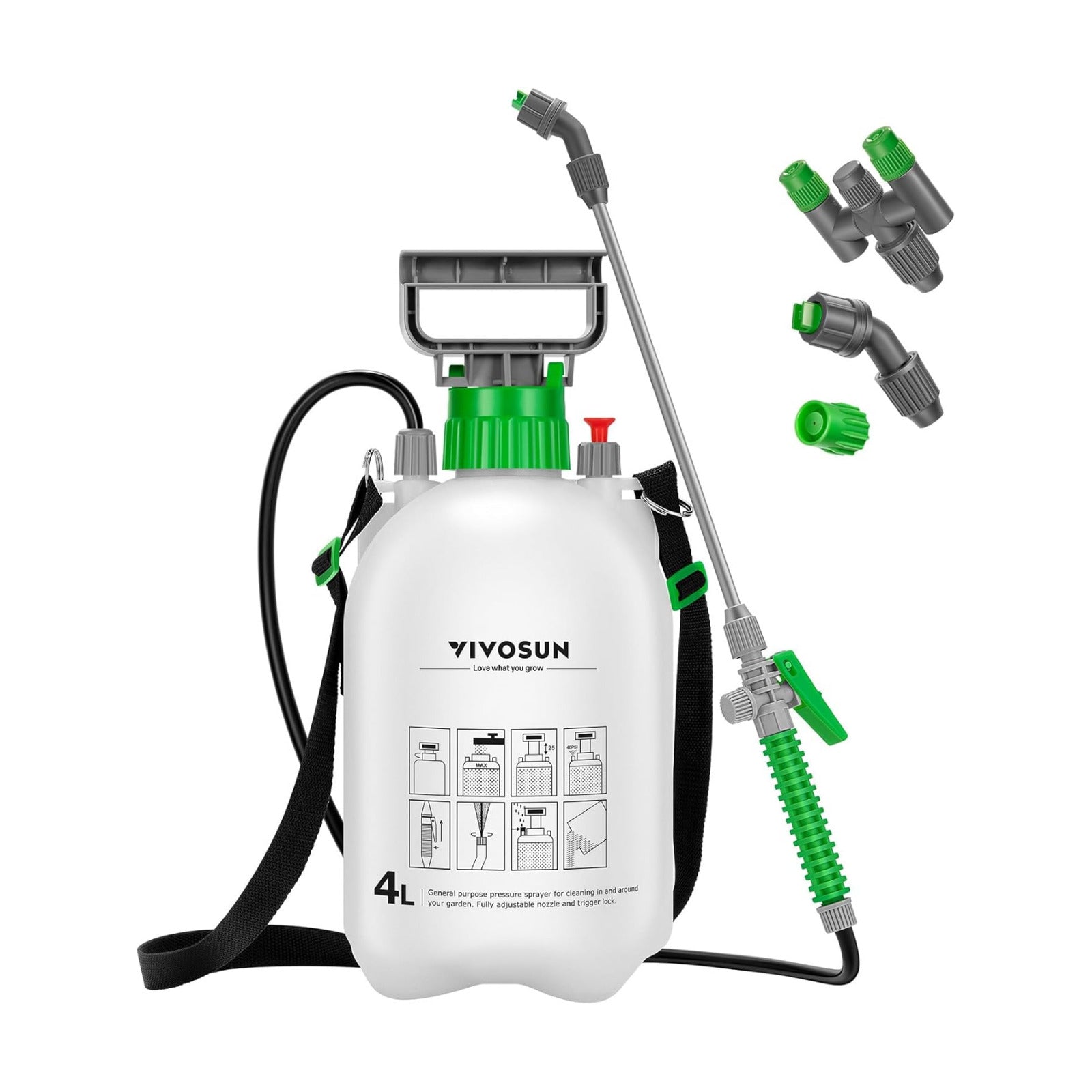 VIVOSUN 1 Gal/4L Pump Sprayer, Garden Water Sprayer | for Plants, Weeds & Lawn Care, with 3 Nozzles, 50'' Long Hose &